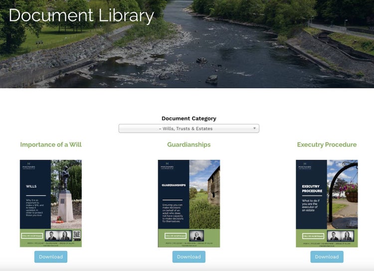 Macnabs Solicitors' "Document Library" page