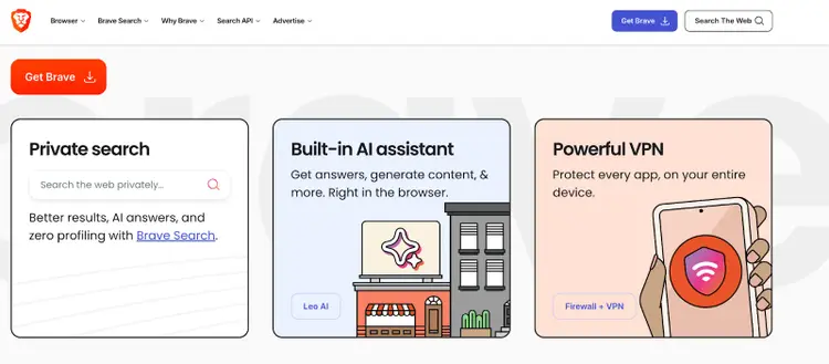 Brave search engine ecosystem landing page.