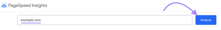 "Analyze" button in Google PageSpeed Insights