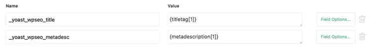 "See Detected Fields" on Yoast SEO showi columns for name and value.