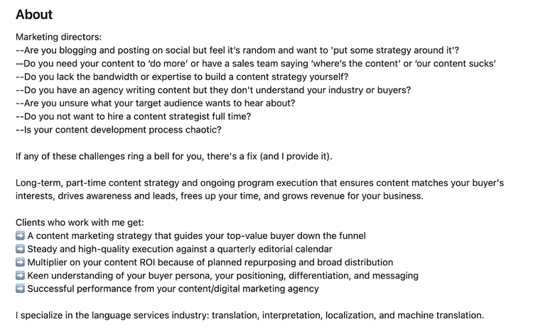 Lee Densmer's "About" section on LinkedIn profile