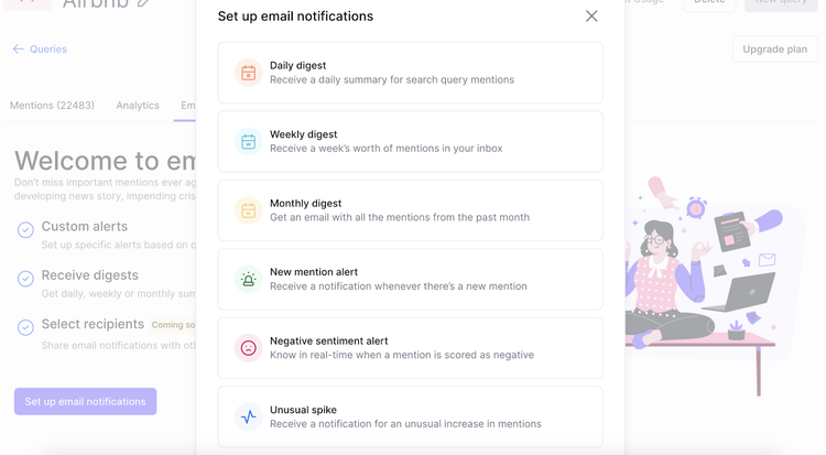 Email notification options in Brand Monitoring