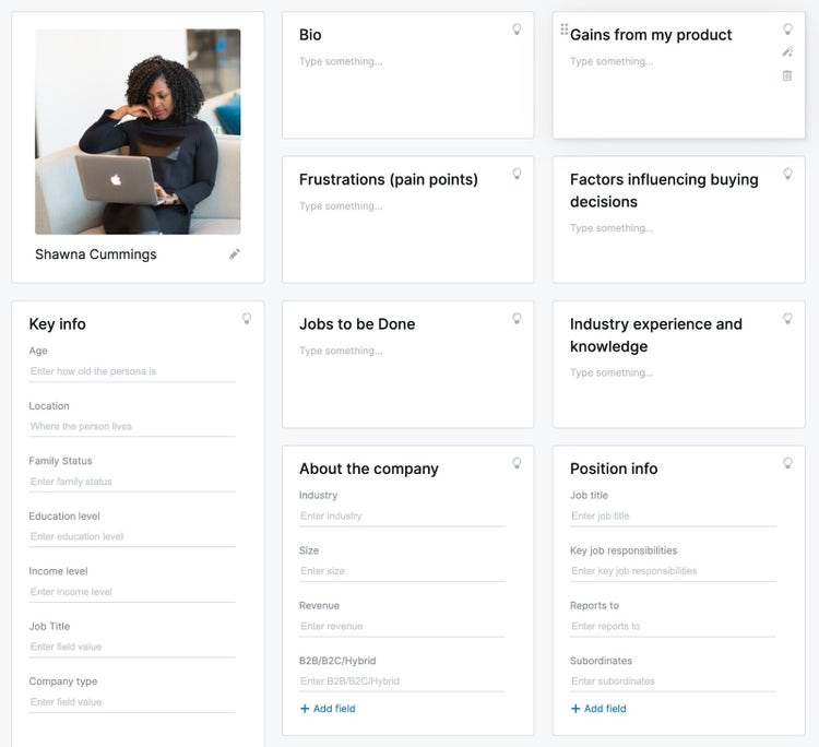 A customer persona template from the Semrush Persona tool
