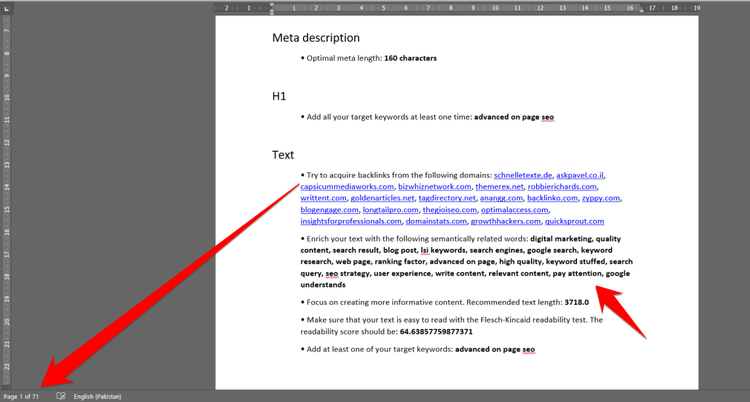 Site Audit pages report showing content optimization recommendations