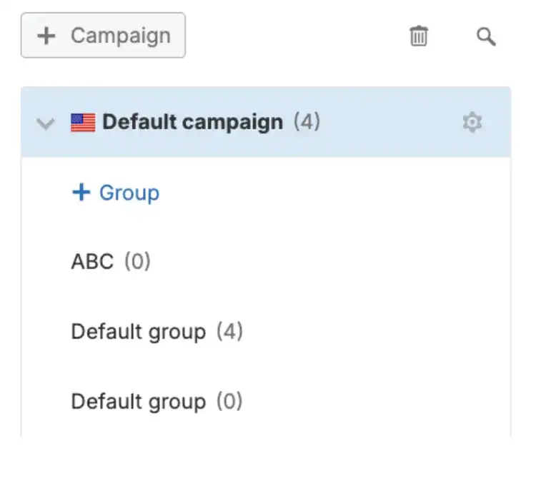 PPC Keyword Tool campaign structure with Default campaign and ad groups