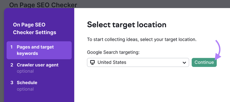 target location set to united states