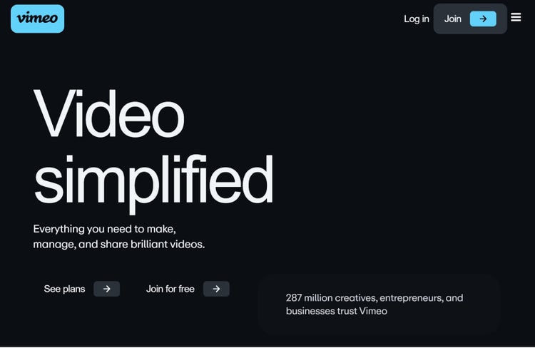 Vimeo homepage