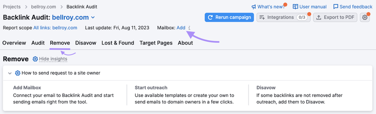 connect your email in the “Remove” tab