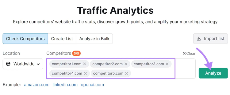 Traffic Analytics tool search