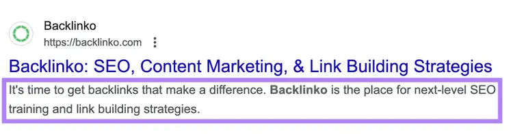 Google search result for Backlinko with meta description about SEO strategies