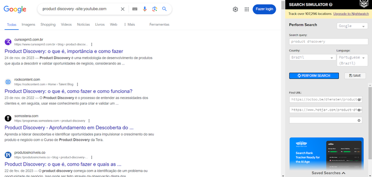 SEO Search Simulator showing top-ranking content for language-specific location