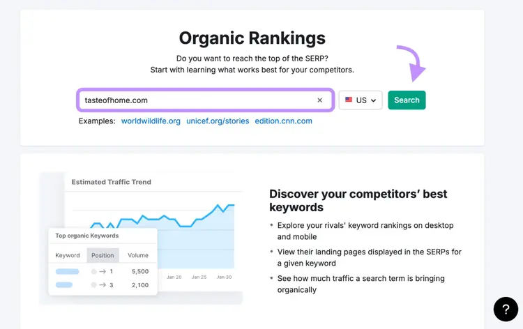 organic rankings start page