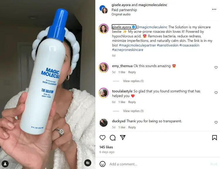 Small business influencer marketing example