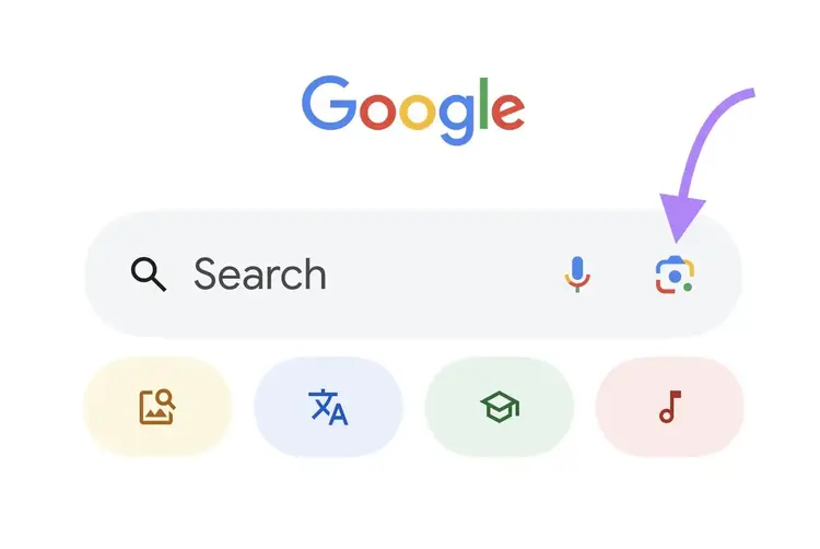 Google search bar with the camera icon on the right highlighted.