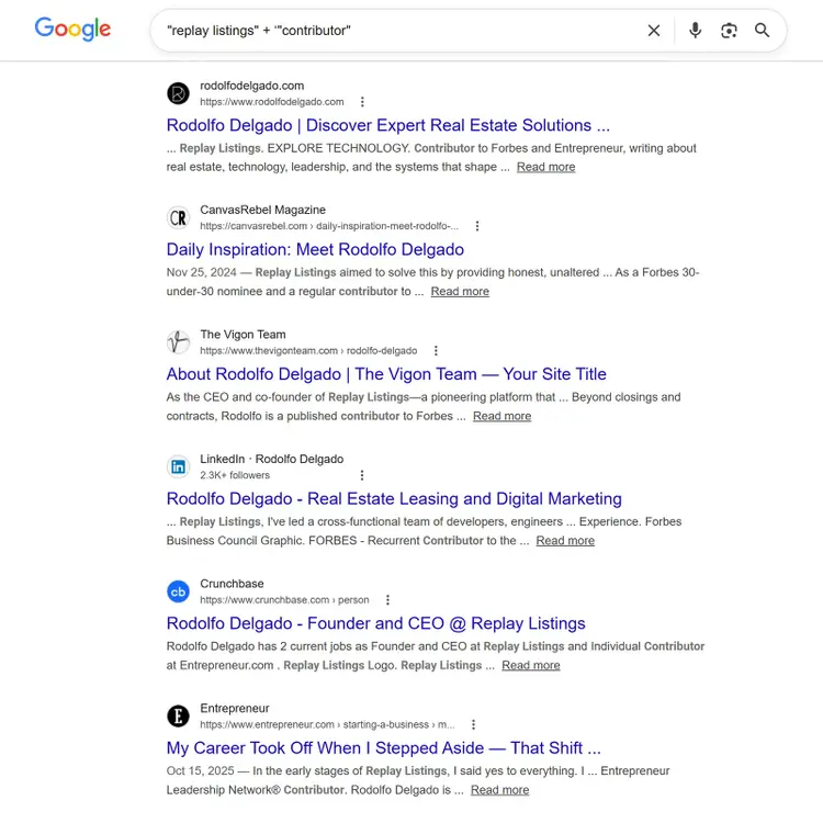 Google search results for the query "replay listings" + "contributor"
