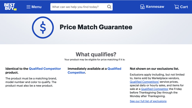Best Buy price match guarantee