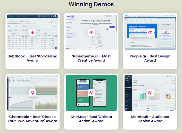 Winning Demos showing six award-winning product demo presentations from Demo Dundies competition