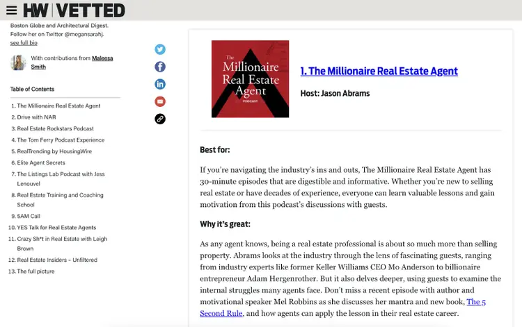 Resource blog post is a listicle of podcasts that give a relevant overview for the target reader.