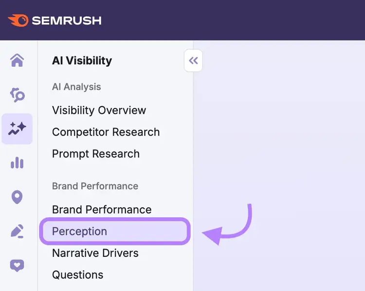 the Perception report highlighted in the AI Visibility toolkit menu