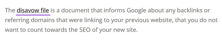example of blog post sentence with anchor text “disavow file”
