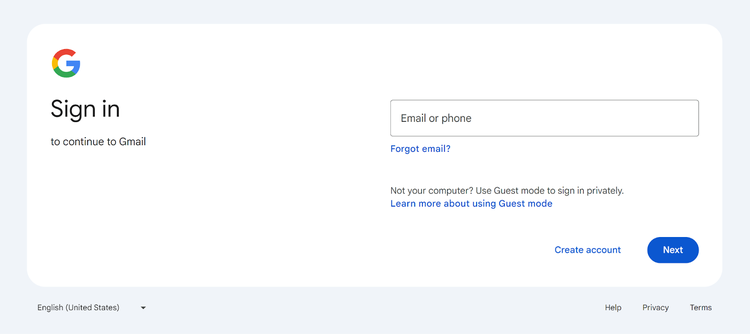 Gmail Sign in page showing email input field