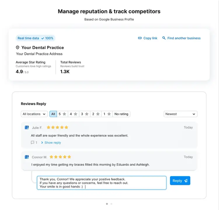 Replying to a review from the Review Management tool