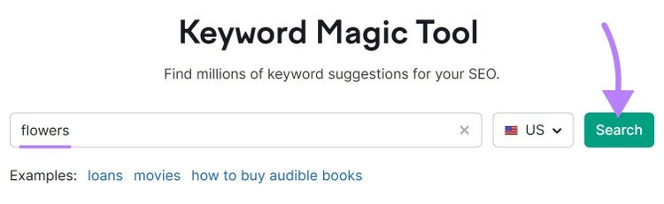 "flowers" entered into Keyword Magic Tool search bar