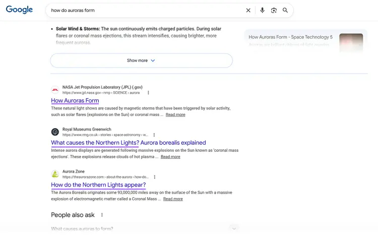 Google search results showing highlighted keywords in titles for top ranking pages.