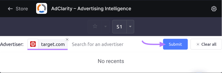 "target.com" entered into the AdClarity tool