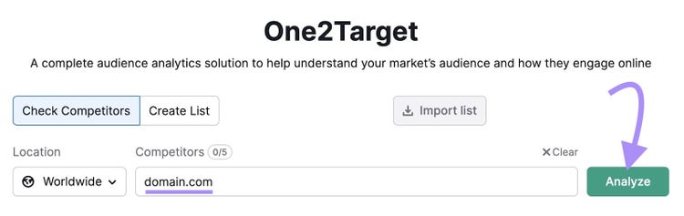 Search bar within the One2Target tool.
