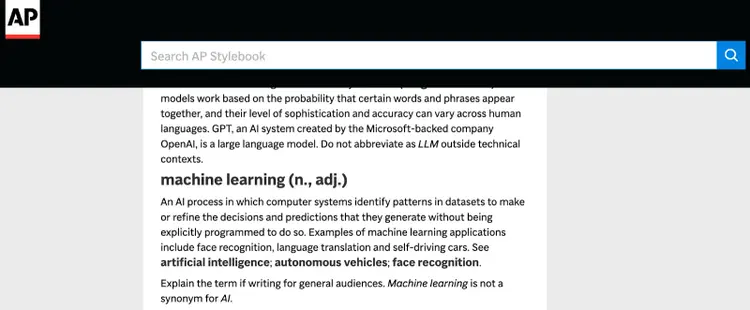 AP stylebook shows definition for a complex topic.