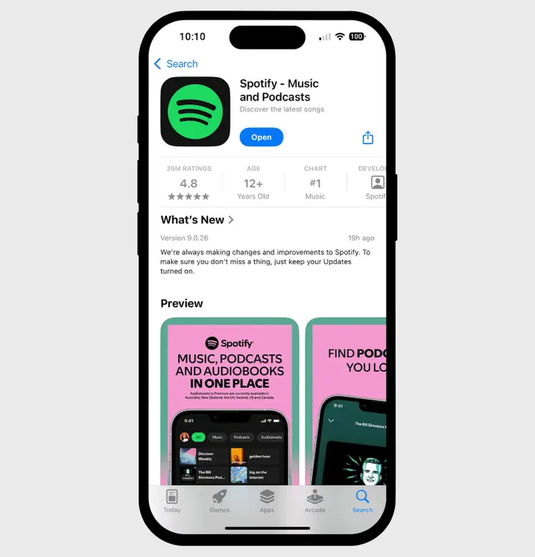 Spotify app listing in Apple App Store US version