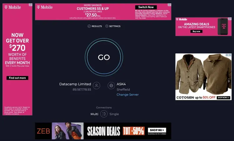 An example of a page with many ads