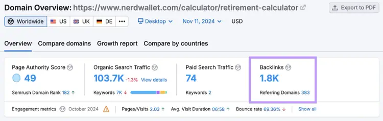 backlinks number highlighted