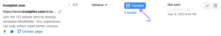 “Contact” button highlighted