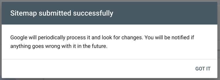 sitemap submitted successfully message