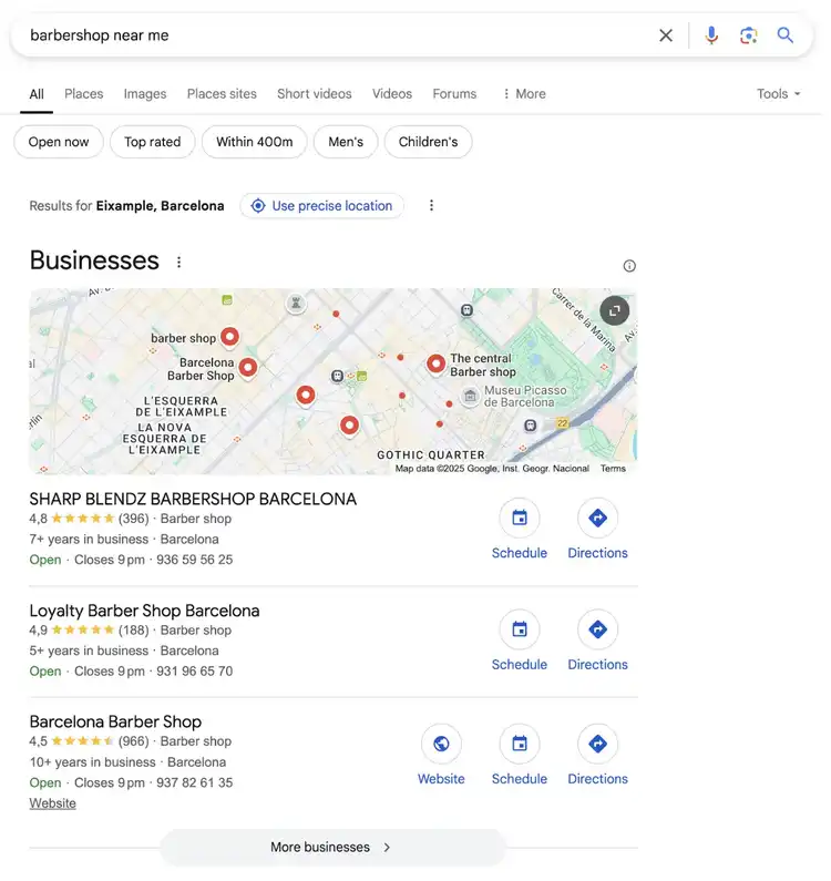 Selecting the “More businesses” button will take you to the Local Finder.
