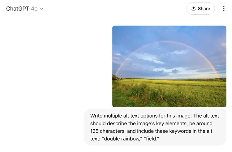Image of a double rainbow and prompt are entered into ChatGPT.