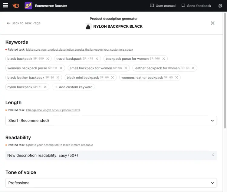 Ecommerce Booster app results for "nylon backpack black"