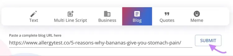 Blog post URL pasted in the box