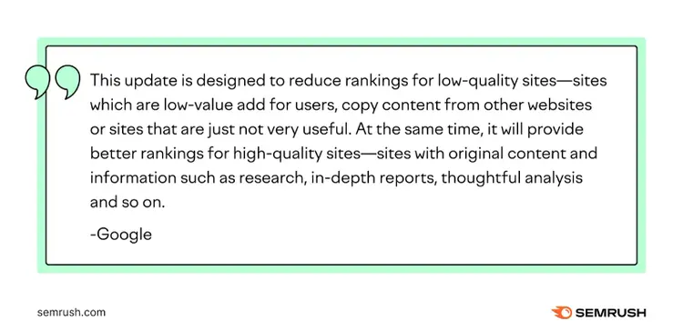Google's statement about creating Panda