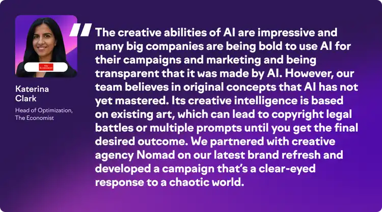 Quote card from Katerina Clark discussing AI's creative abilities and the need for original human concepts.