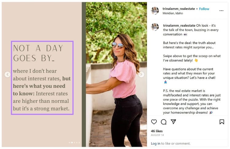 An Instagram post post addressing the misconception about interest rates