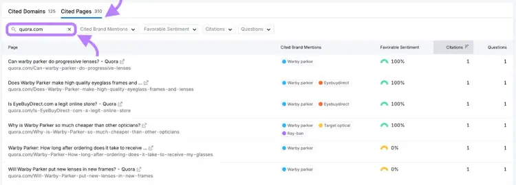 Checking your citation sources with AI Visibility Toolkit by Semrush