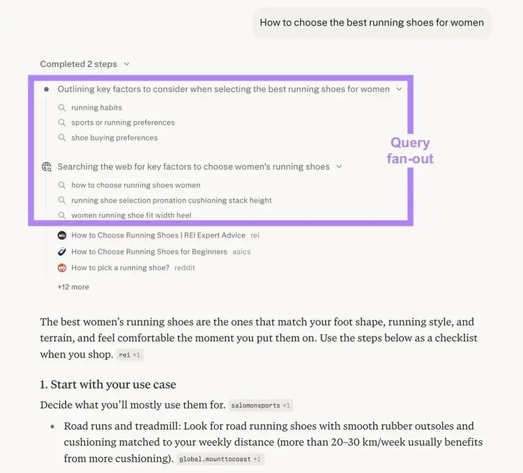 A response to a prompt on Perplexity with the steps taken to generate the answer highlighted.
