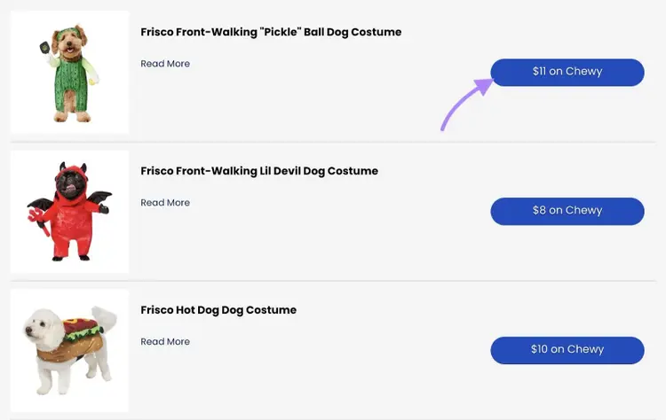 A blog post by Chewy which includes a list of different products along with their prices and links to each of the product pages.