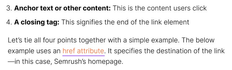 Hyperlink highlighted in a Semrush article.