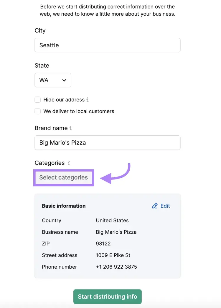 Add your business details to the tool