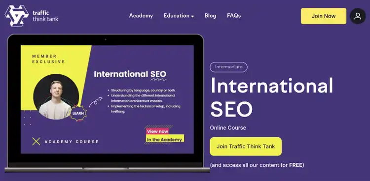 Online SEO skills course landing page.