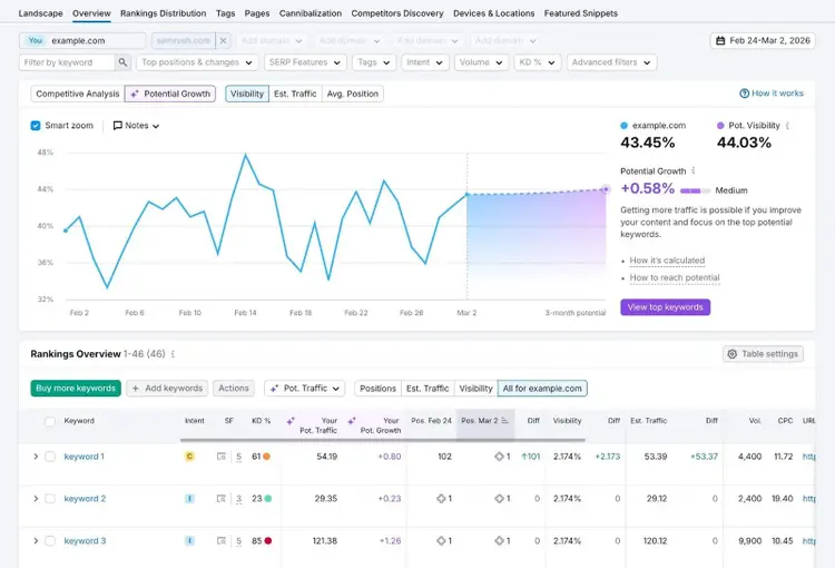 Position Tracking Overview showing how a brand's keywords are performing against those of competitors.